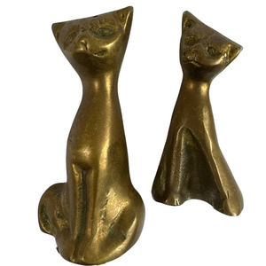 Mid Century Solid Brass Abstract Cat Sculptures or Paperweights - Set Of 2